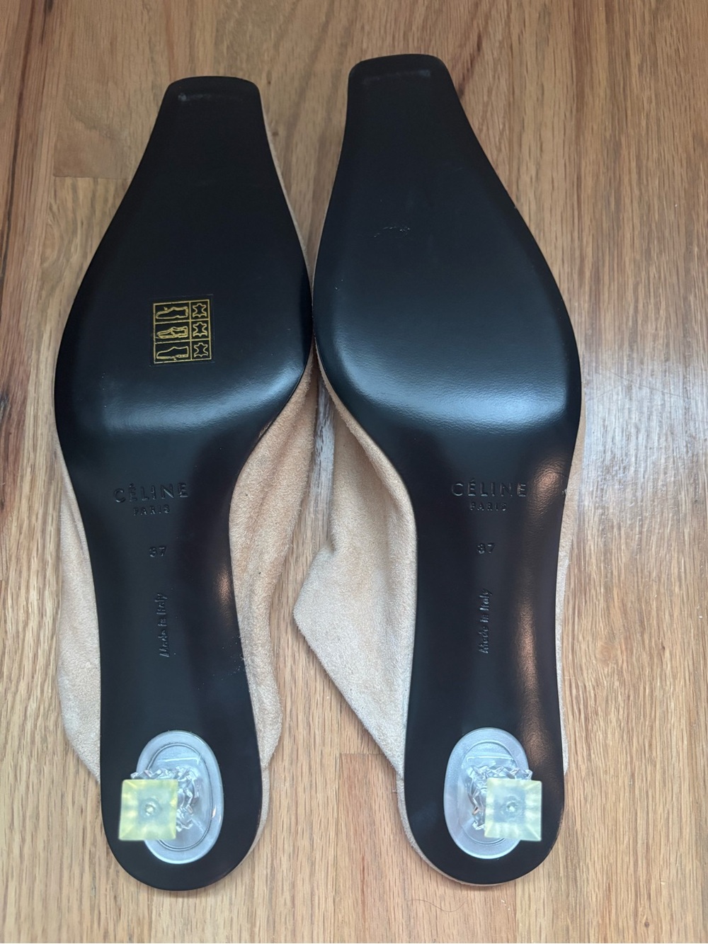 Celine Cream Pointed-Toe Slip-On Mules with Black Stripe - Picture 7 of 7